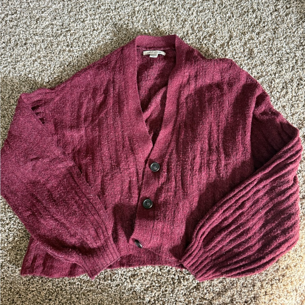 American Eagle Outfitters Maroon Cardigan Sweater